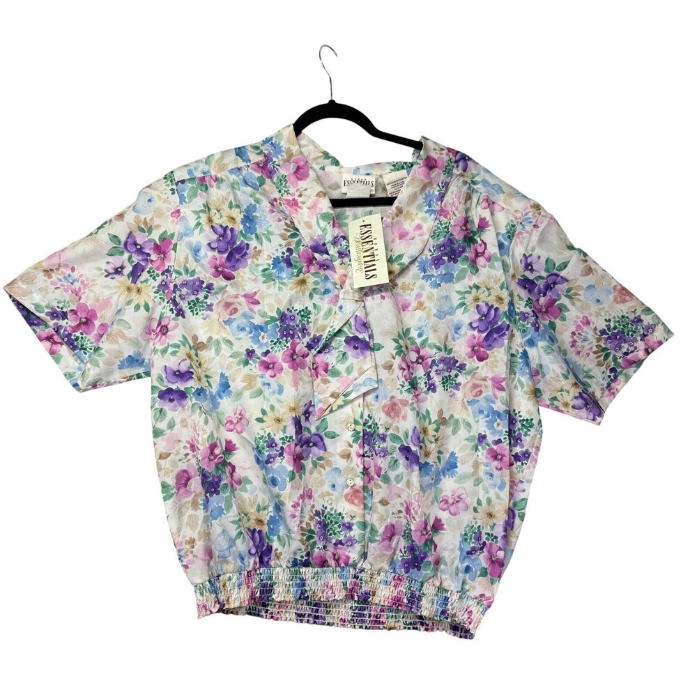 Worthington Blouse Women's 26W Watercolor Floral Essentials Shirt Shoulder Pads